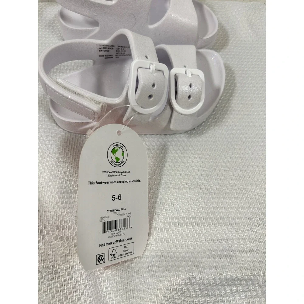 Wonder Nation EVA Buckle Sandals 5-6 White Shimmer Toddler‎ Kids
